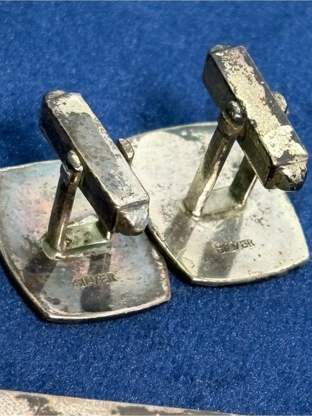 Vintage Silver 950 Engraved Floral Tie Bar & Cufflinks Set Cuff Link